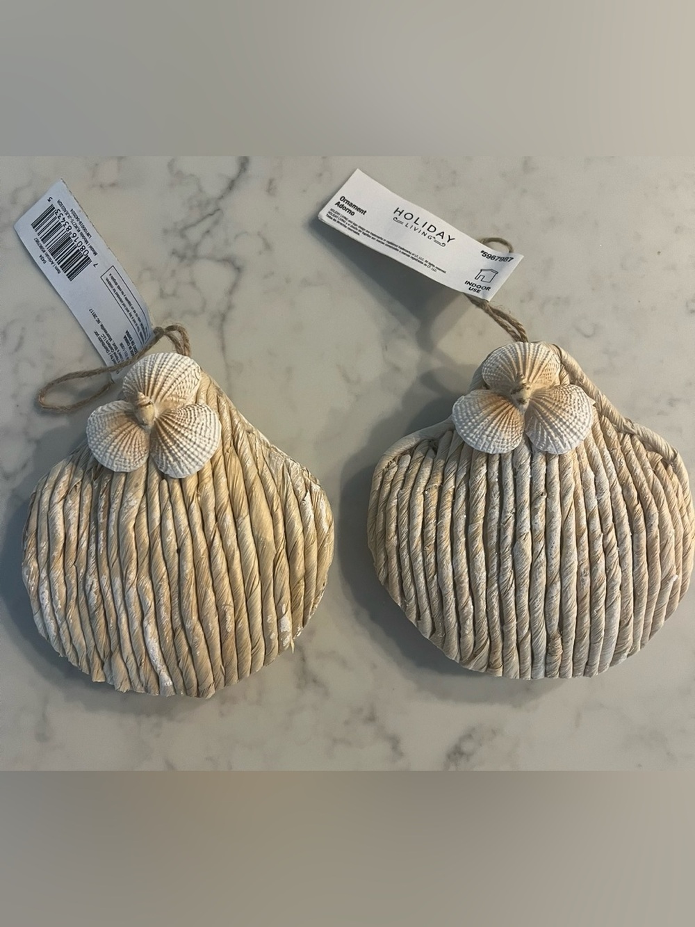 Coastal Seashell Christmas Ornaments Set of 2 Beach Decor Holiday Living New